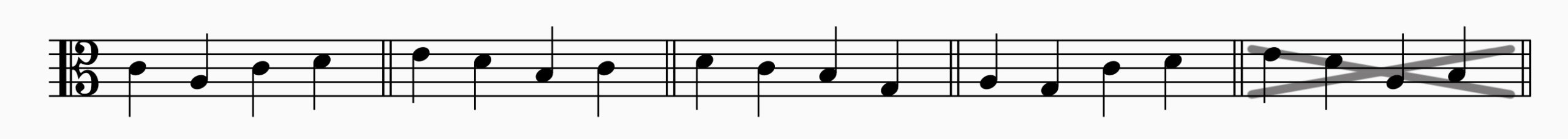 Gebräuche Intervallsprünge in der 3. Art. Die Quarte abwärts kommt im Palestrina-Stil praktisch nicht vor.